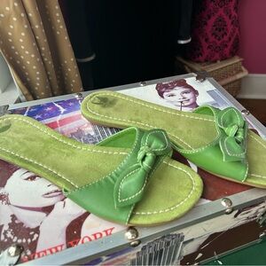 Green Bow Slip-On Sandals